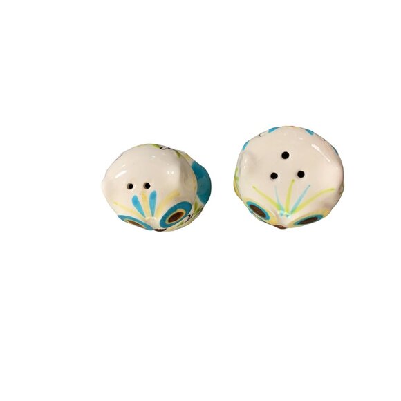 Blue Yellow White Owl Salt and pepper Shakers Vintage Ceramic - Picture 2 of 4